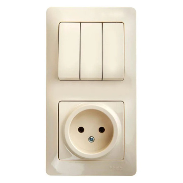 блок 3-клавишный выключатель и розетка SYSTEME ELECTRIC Glossa б/з бежевый